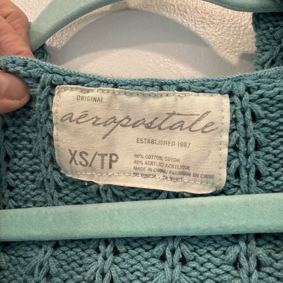 Aeropostale Cardigan Sweater Hooded Crochet Button Front Aqua Y2K Women sz XS - Picture 3 of 8